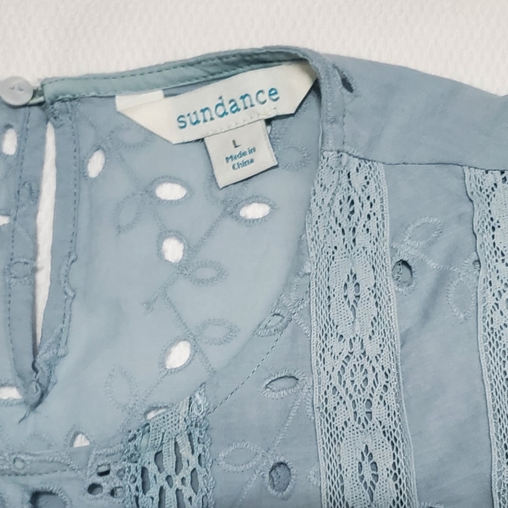 Womens Light Blue Eyelet Lace Peasant Top - Picture 6 of 9